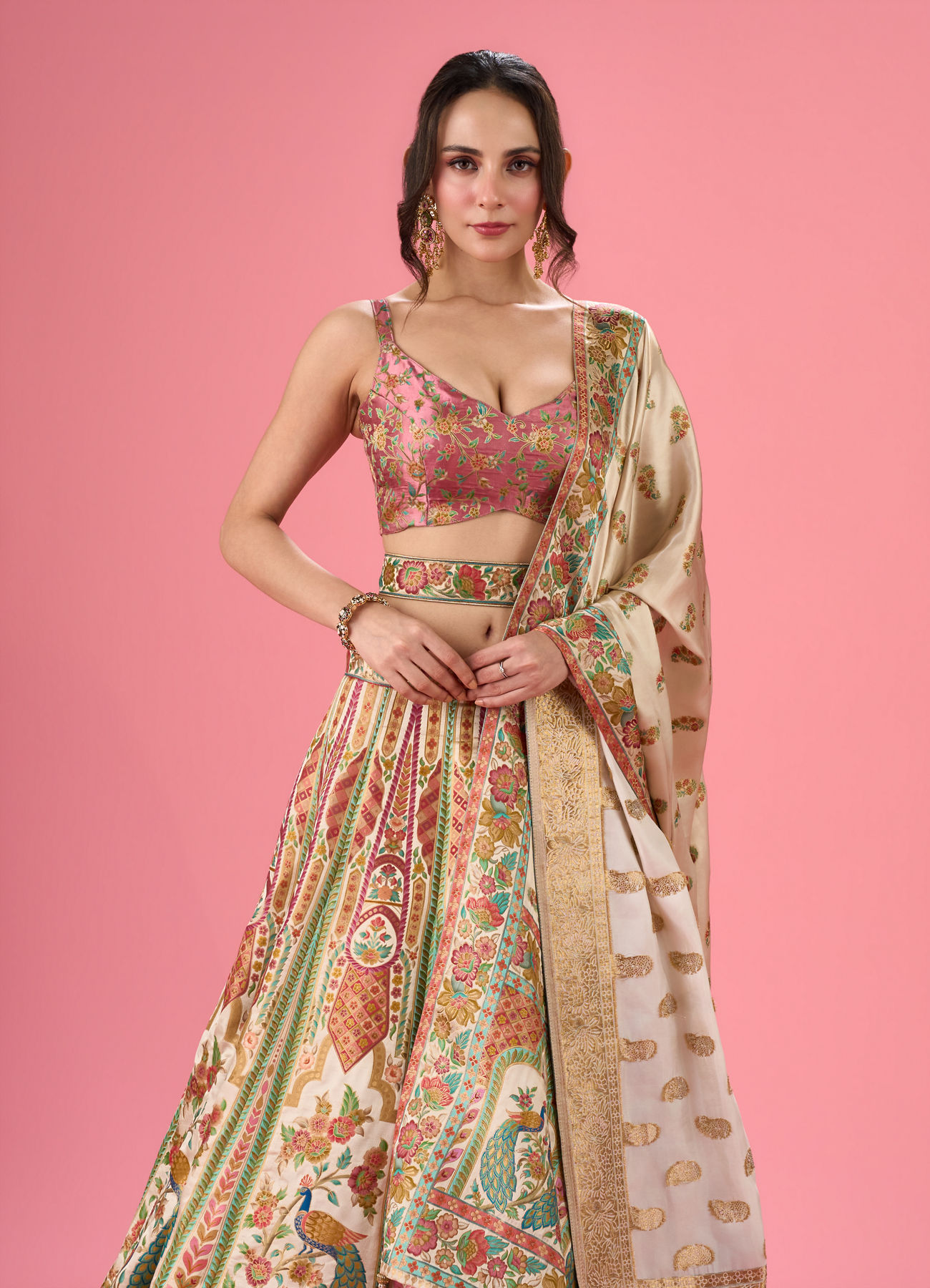 Mohey Women Radiant Cream Lehenga Ensemble
