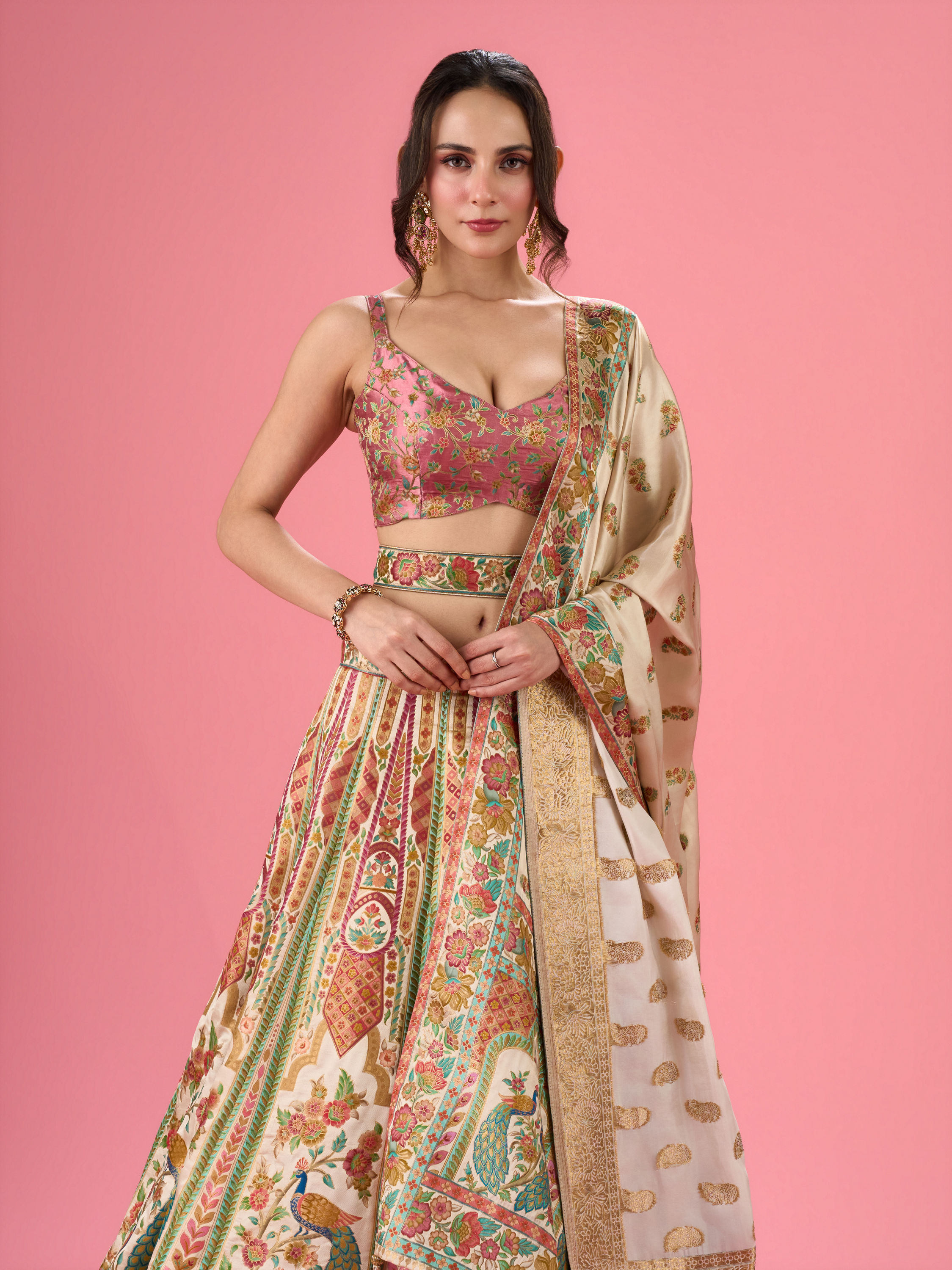 Mohey Women Radiant Cream Lehenga Ensemble