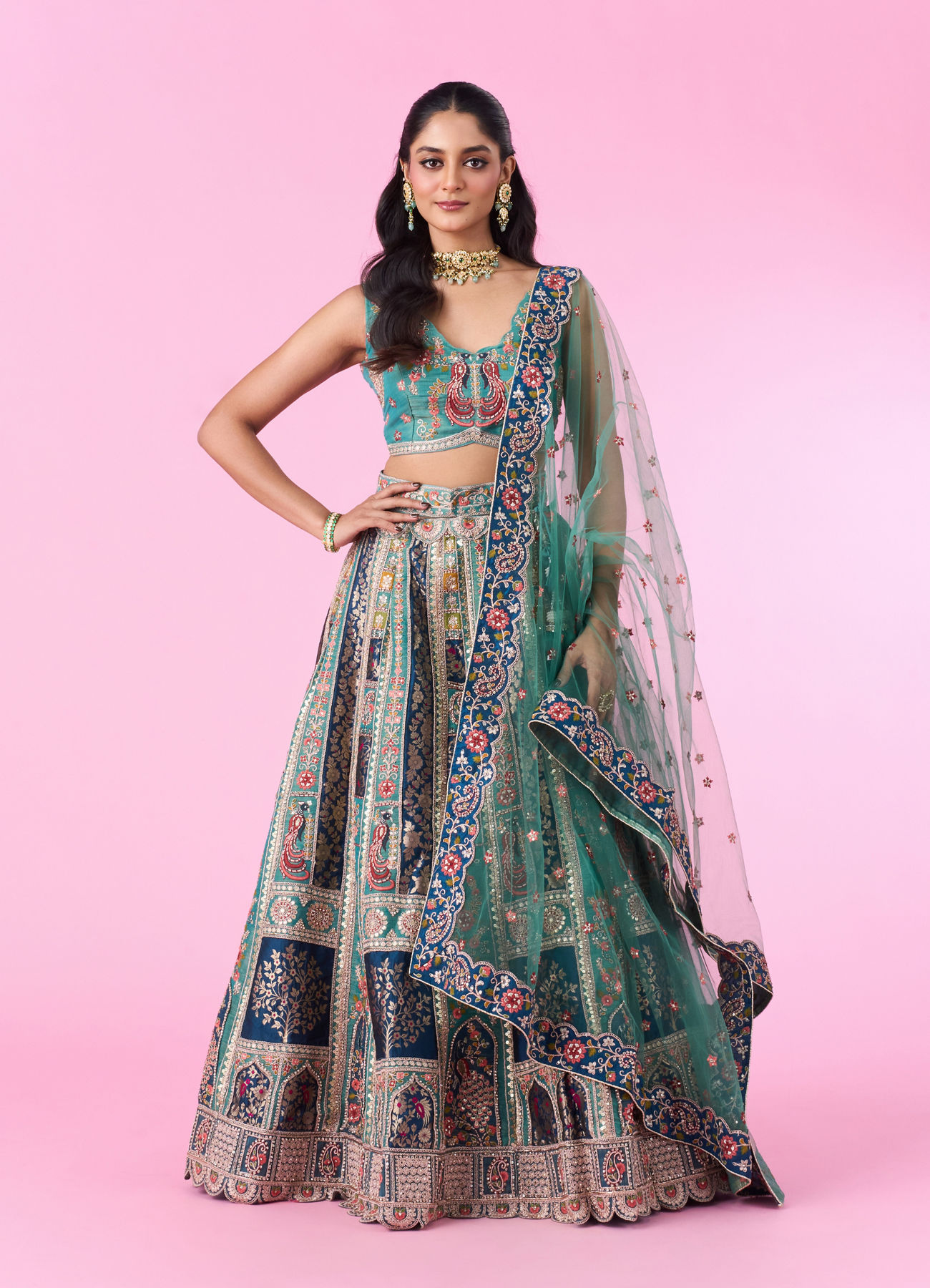 Mohey Women Emerald Elegance Lehenga