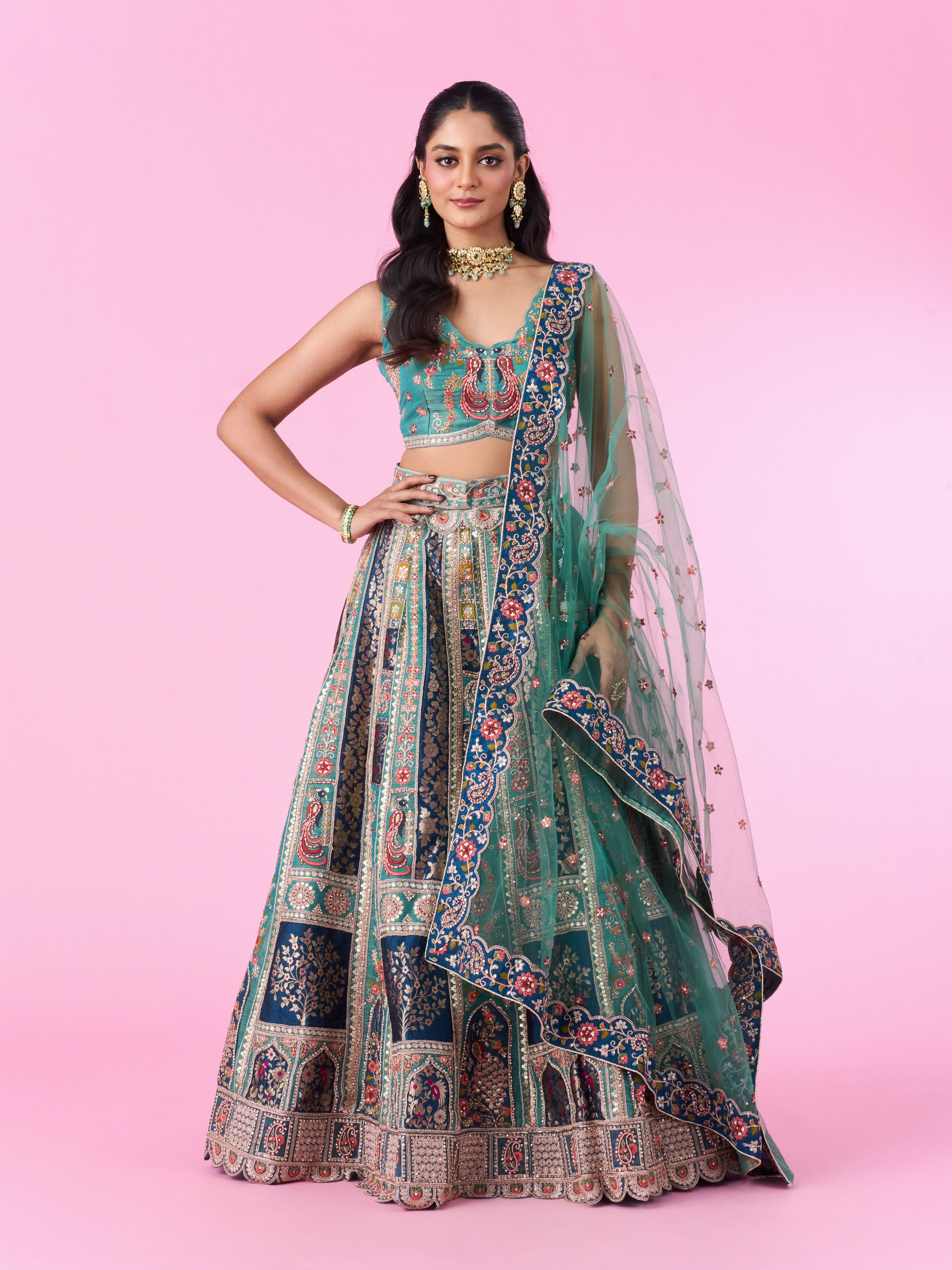 Mohey Women Emerald Elegance Lehenga