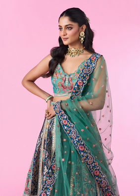 Mohey Women Emerald Elegance Lehenga