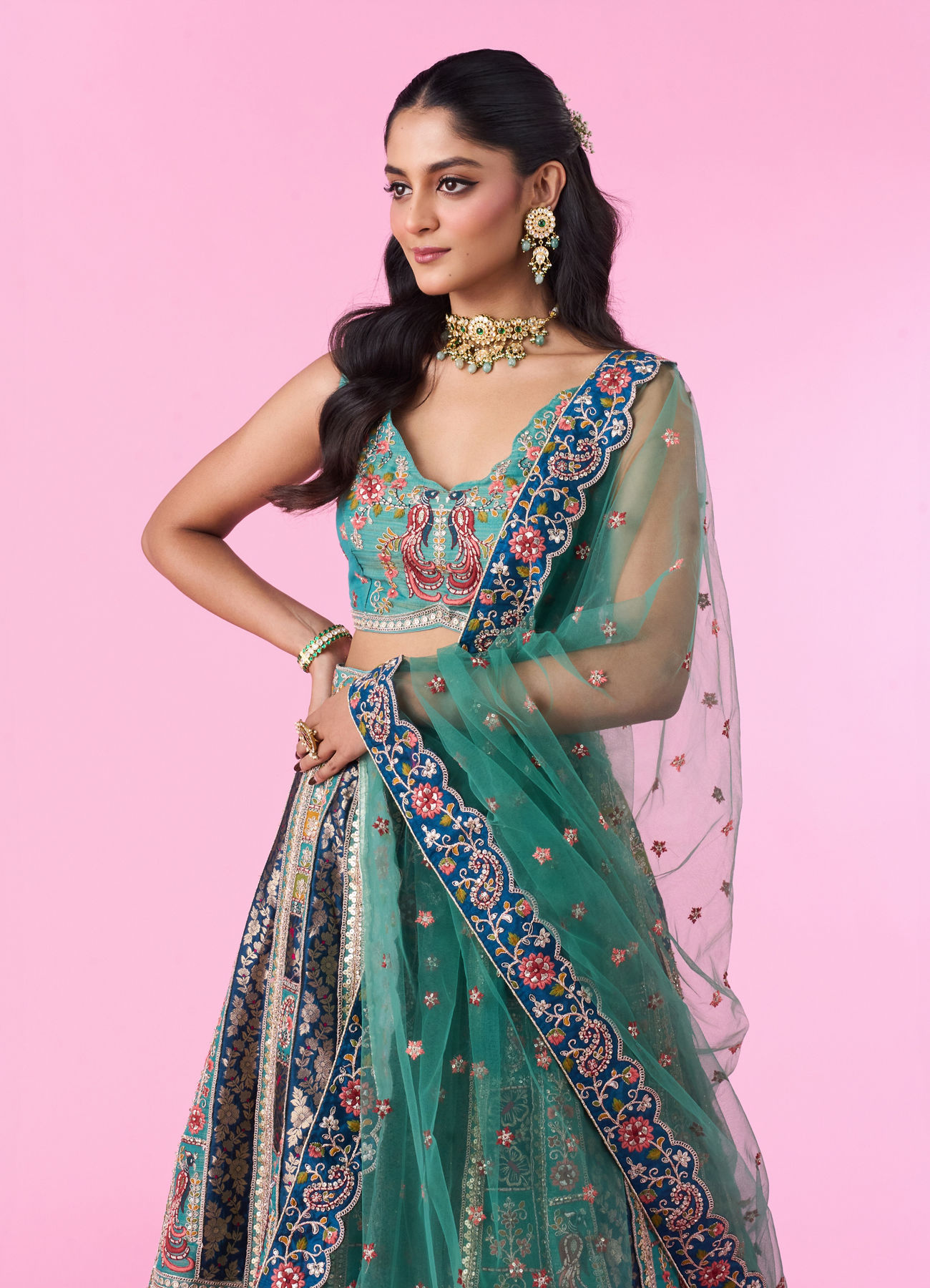 Mohey Women Emerald Elegance Lehenga