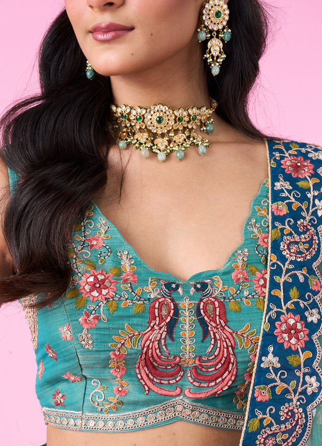 Mohey Women Emerald Elegance Lehenga