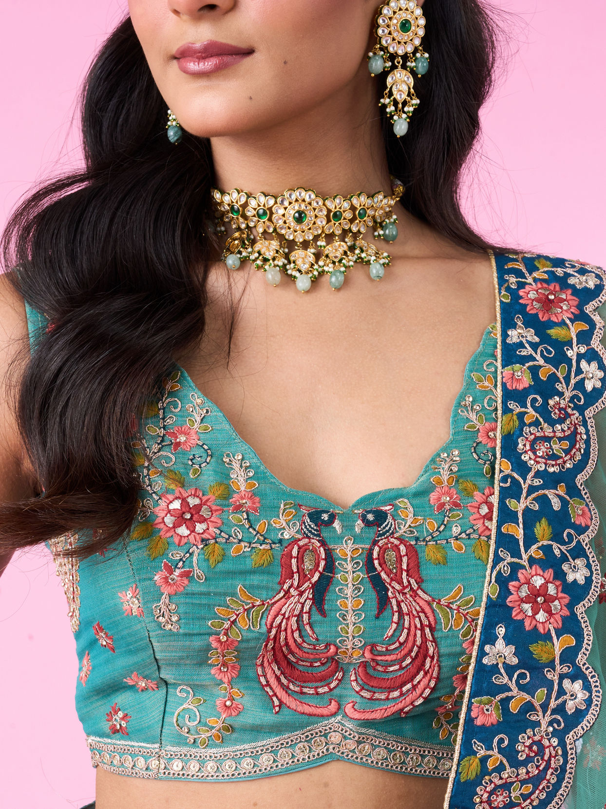 Mohey Women Emerald Elegance Lehenga