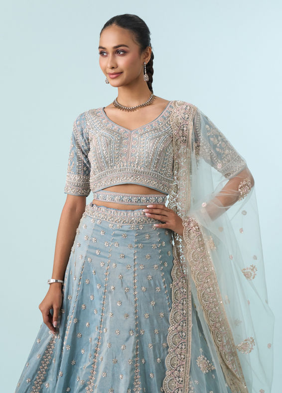 Mohey Women Light Blue Tissue Lehenga