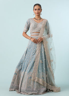 Mohey Women Light Blue Tissue Lehenga
