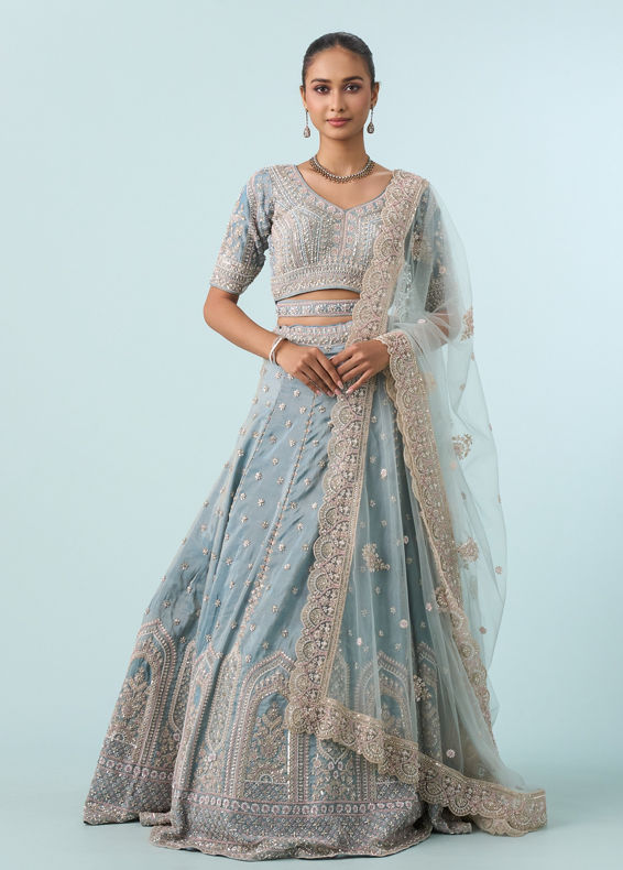 Mohey Women Light Blue Tissue Lehenga