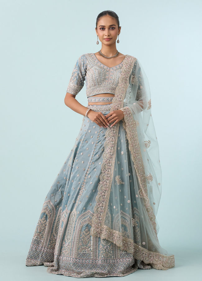 Mohey Women Light Blue Tissue Lehenga