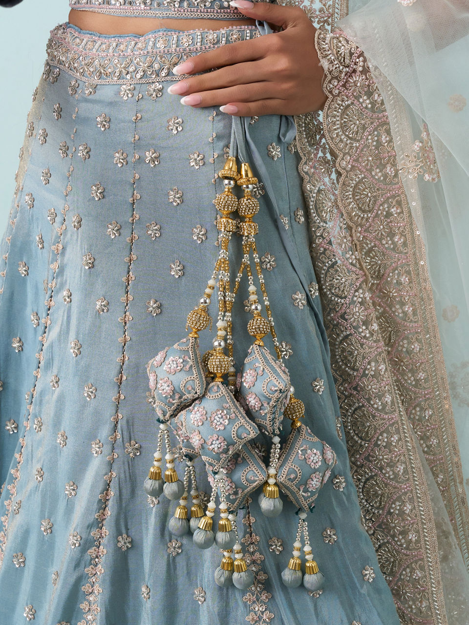 Mohey Women Light Blue Tissue Lehenga