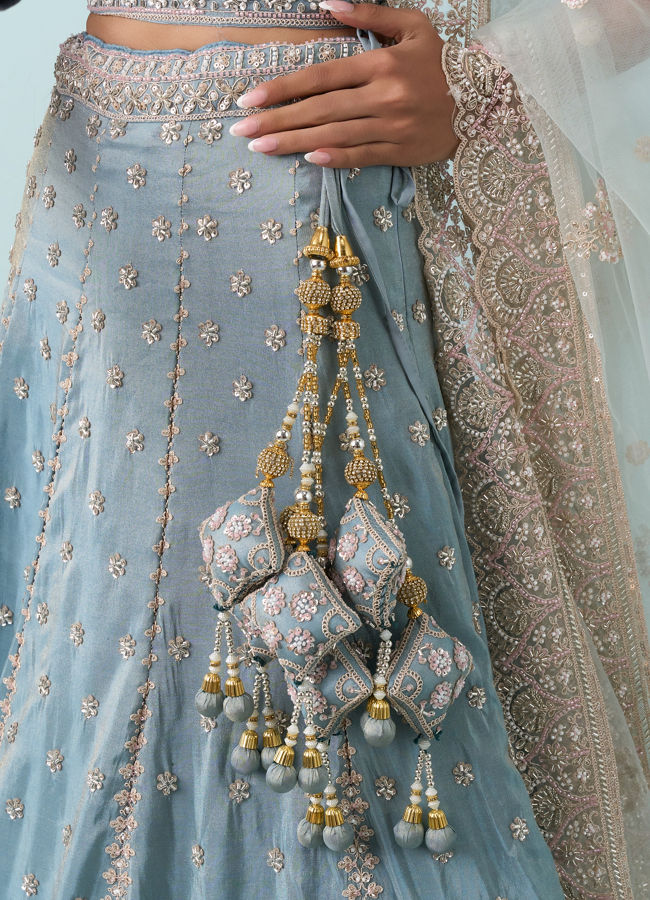 Mohey Women Light Blue Tissue Lehenga