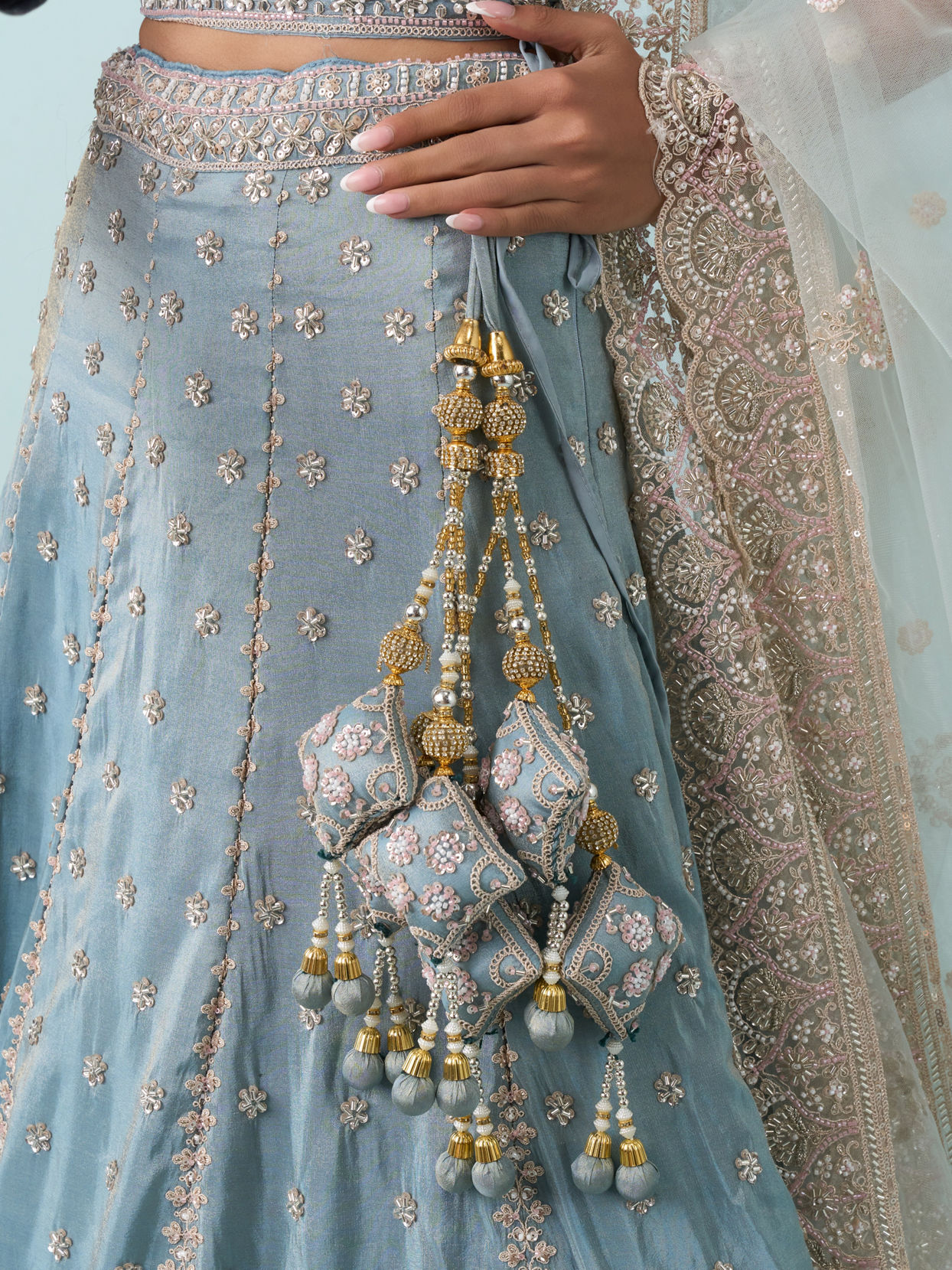 Mohey Women Light Blue Tissue Lehenga
