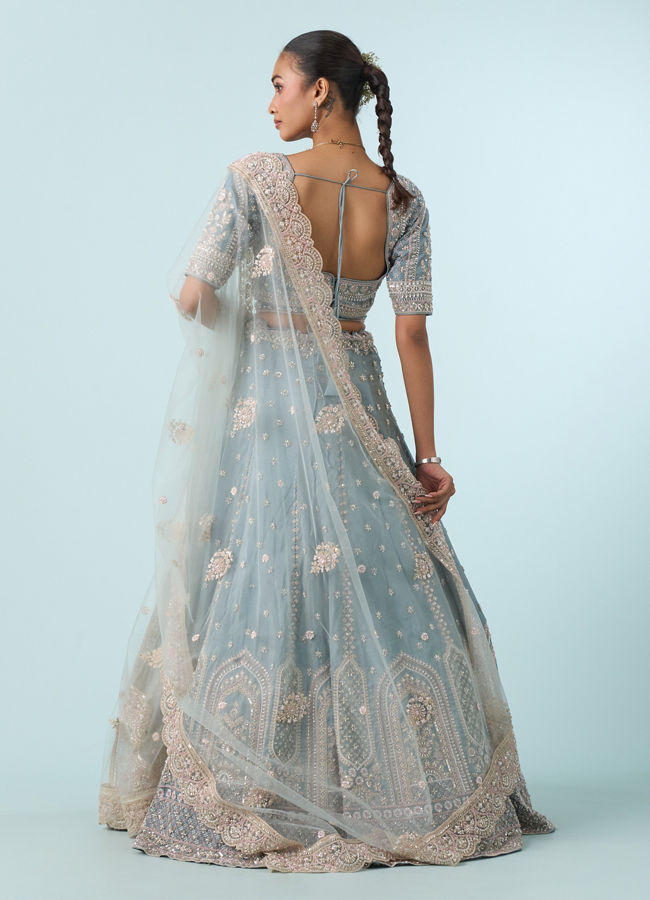 Mohey Women Light Blue Tissue Lehenga