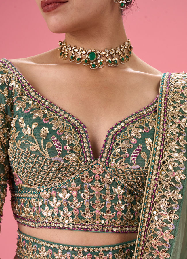 Mohey Women Emerald Radiance Lehenga