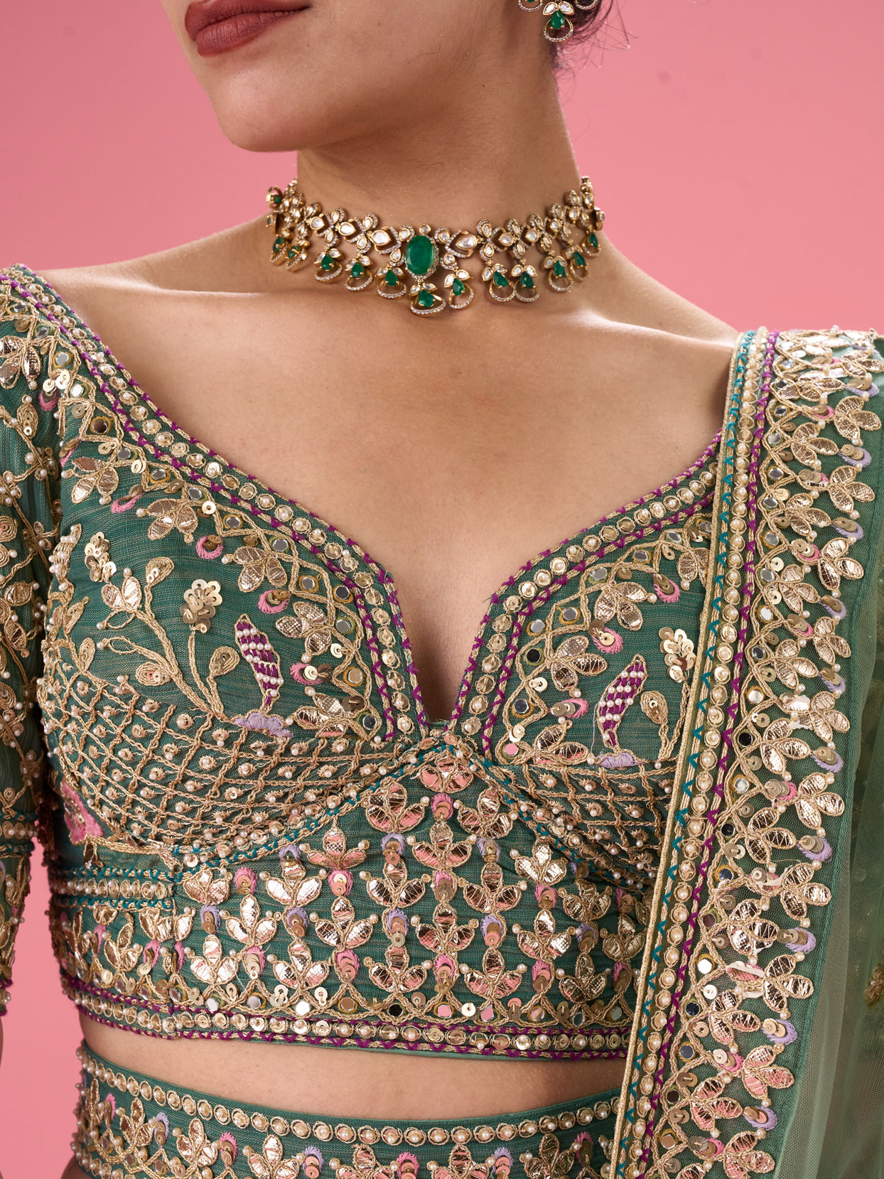 Mohey Women Emerald Radiance Lehenga