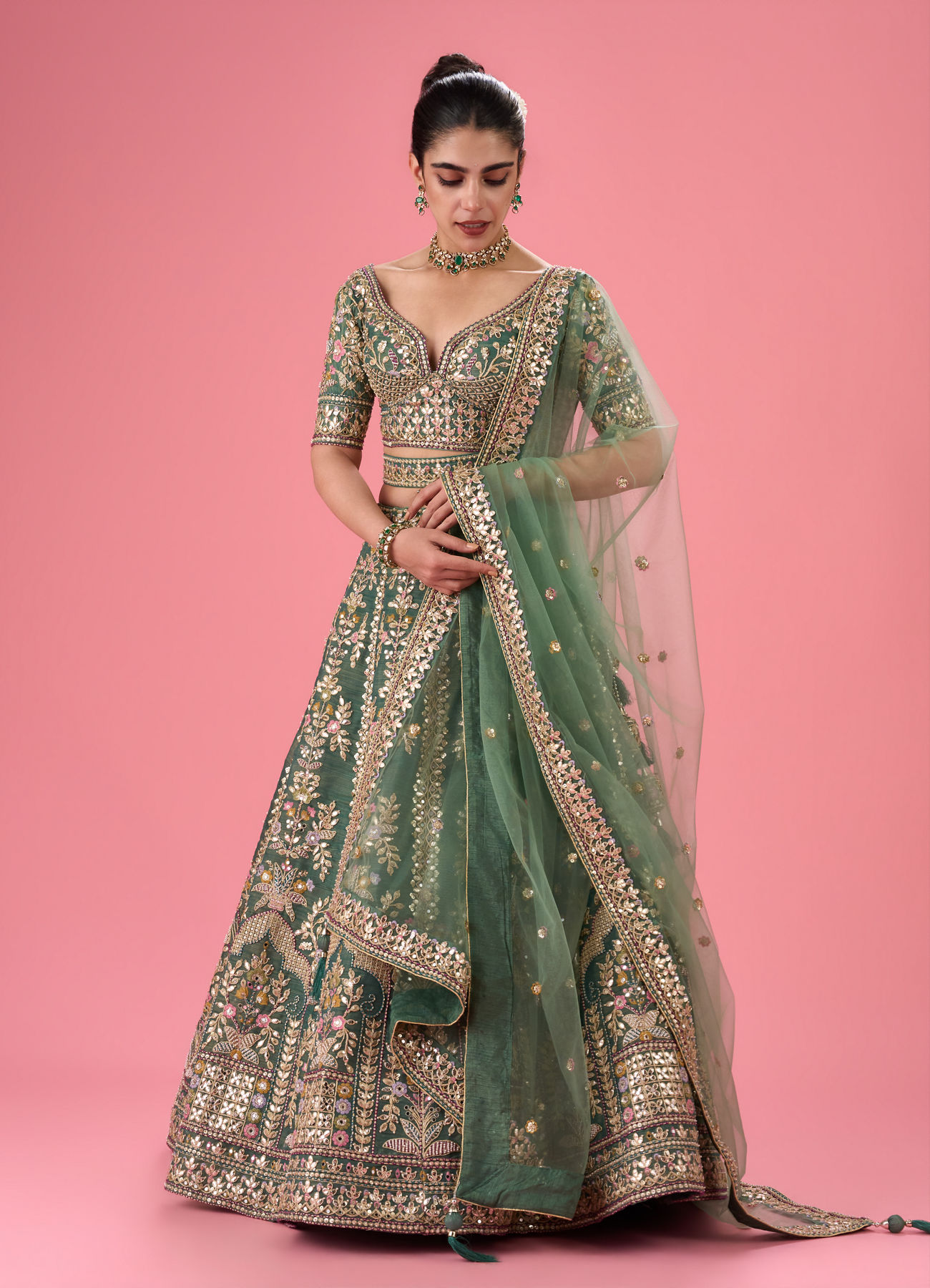 Mohey Women Emerald Radiance Lehenga