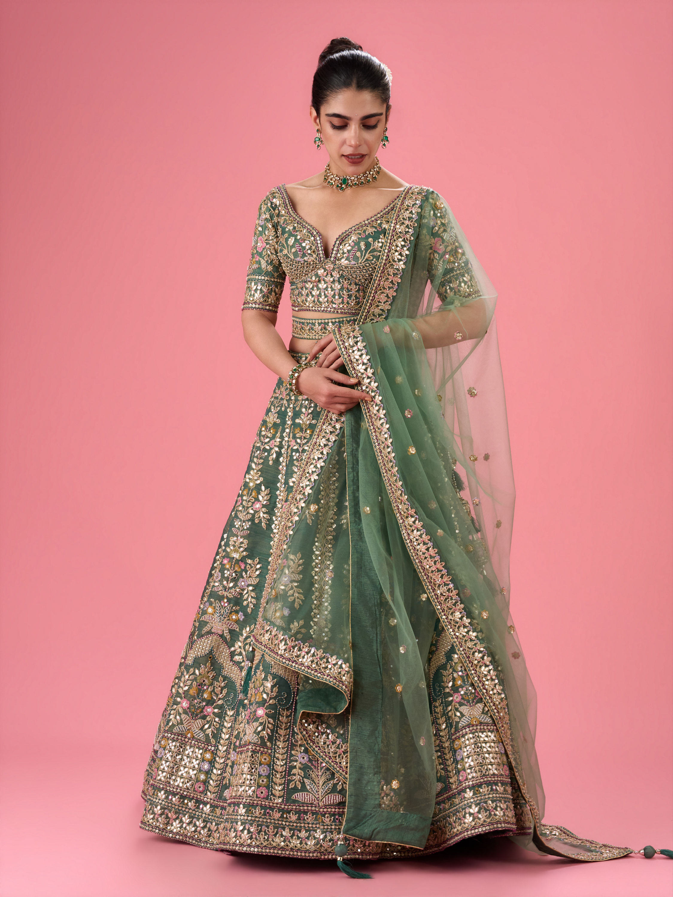 Mohey Women Emerald Radiance Lehenga