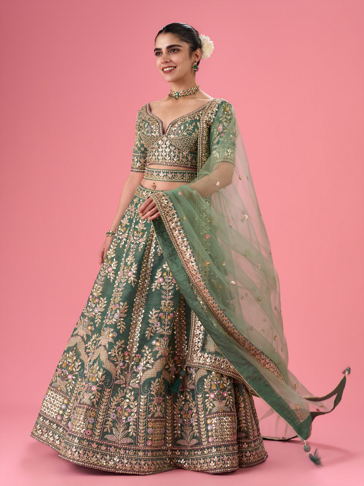 Mohey Women Emerald Radiance Lehenga