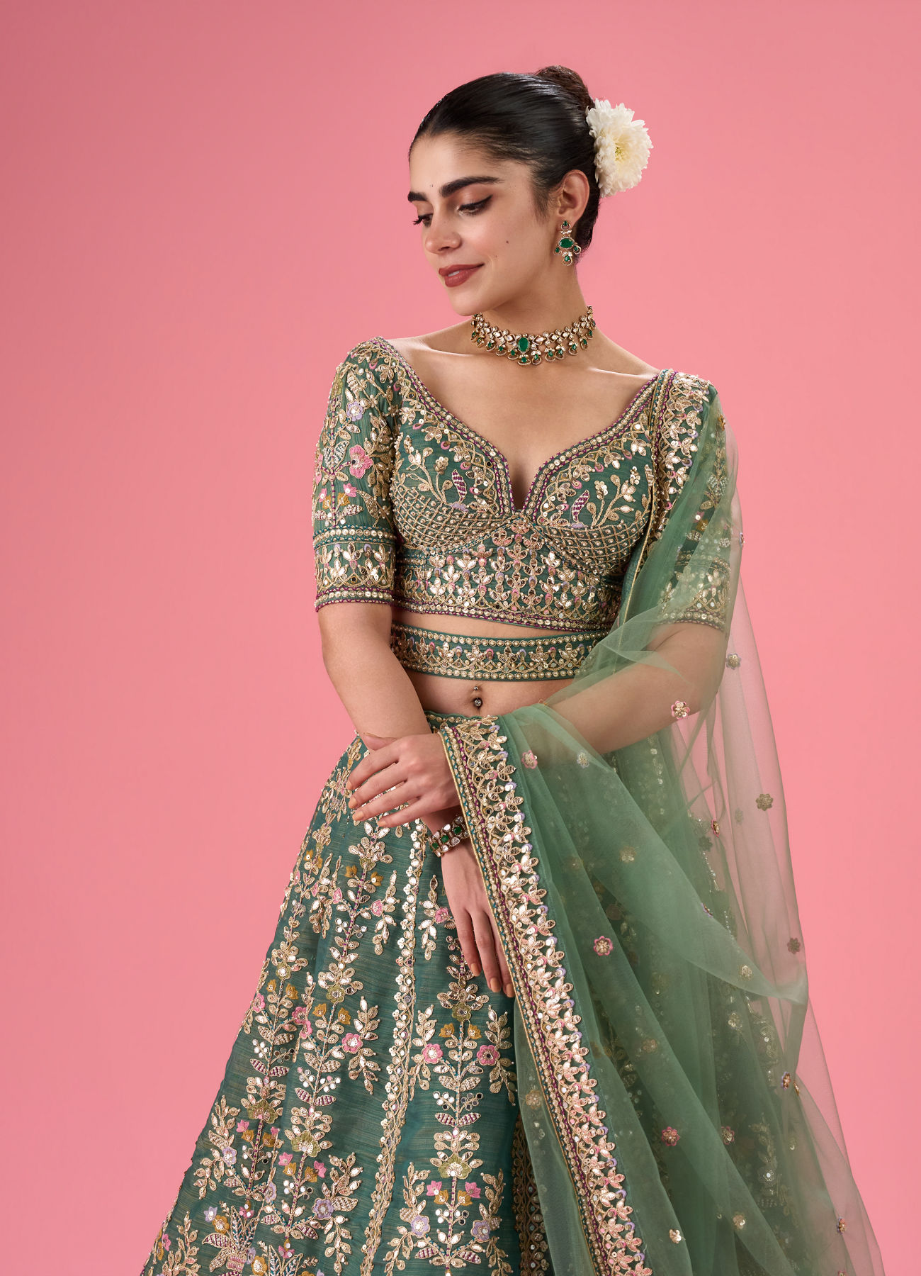 Mohey Women Emerald Radiance Lehenga