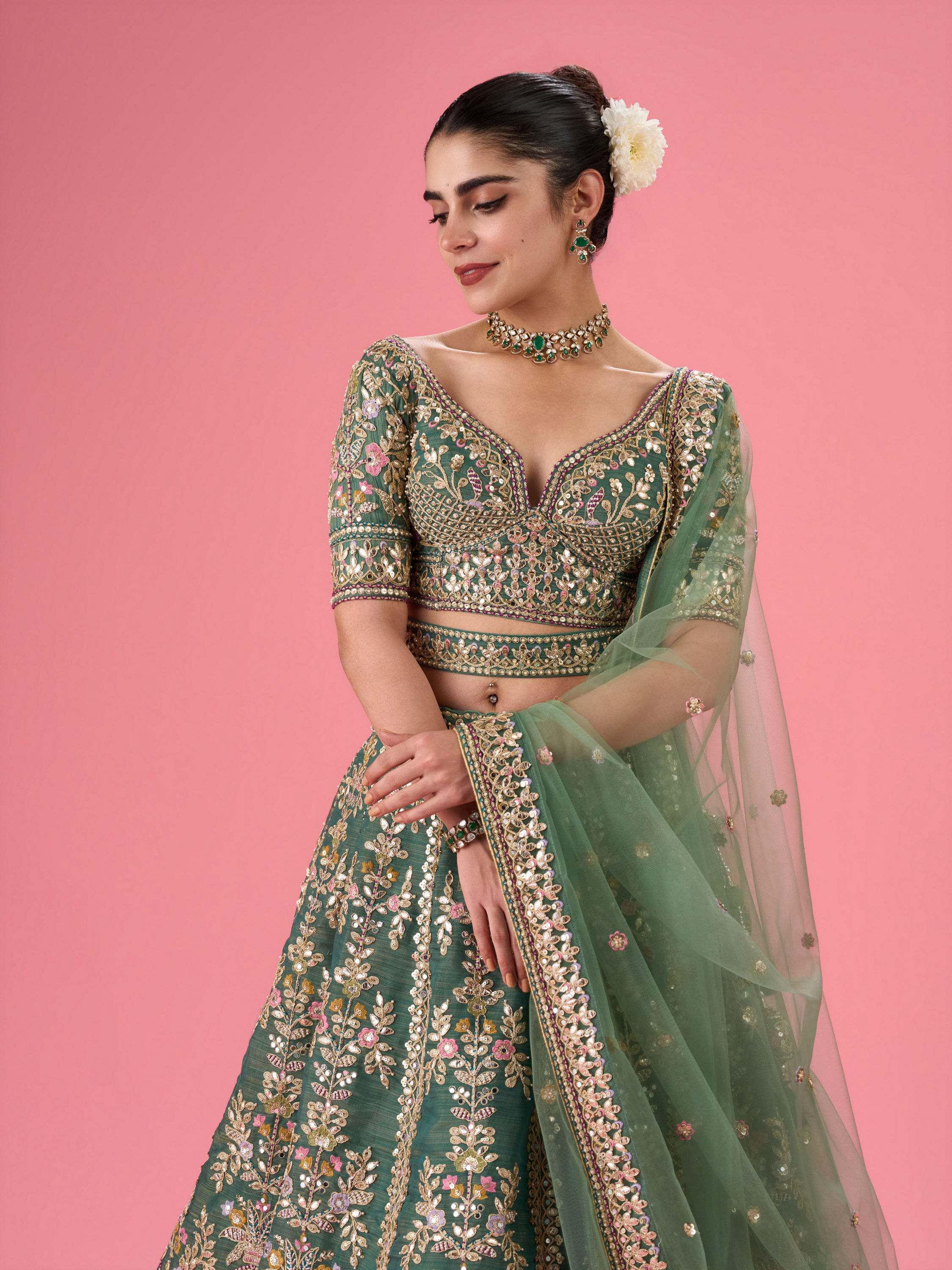 Mohey Women Emerald Radiance Lehenga