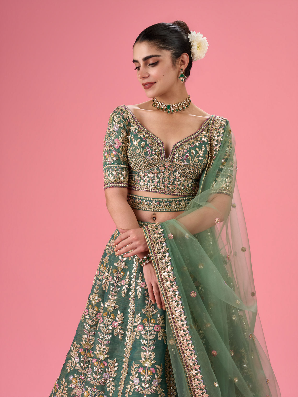 Mohey Women Emerald Radiance Lehenga