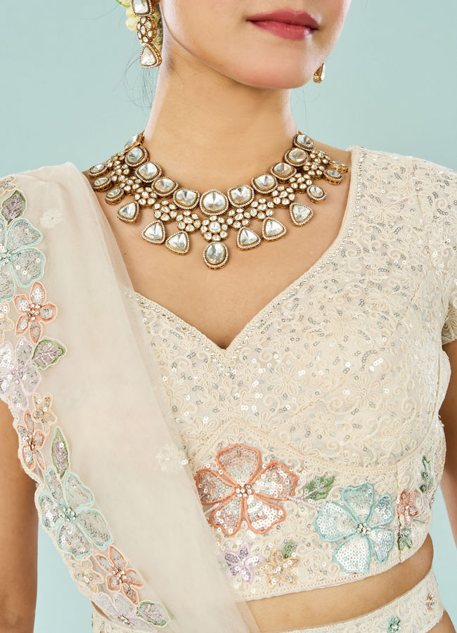 Mohey Women Classic Cream Majesty Semi Bridal Lehenga
