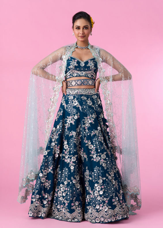 Mohey Women Enchanting Sky Blue Lehenga