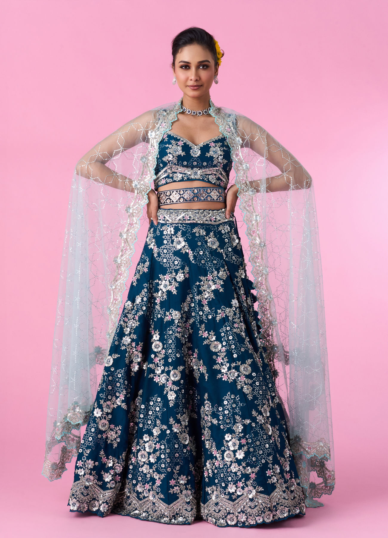 Mohey Women Enchanting Sky Blue Lehenga