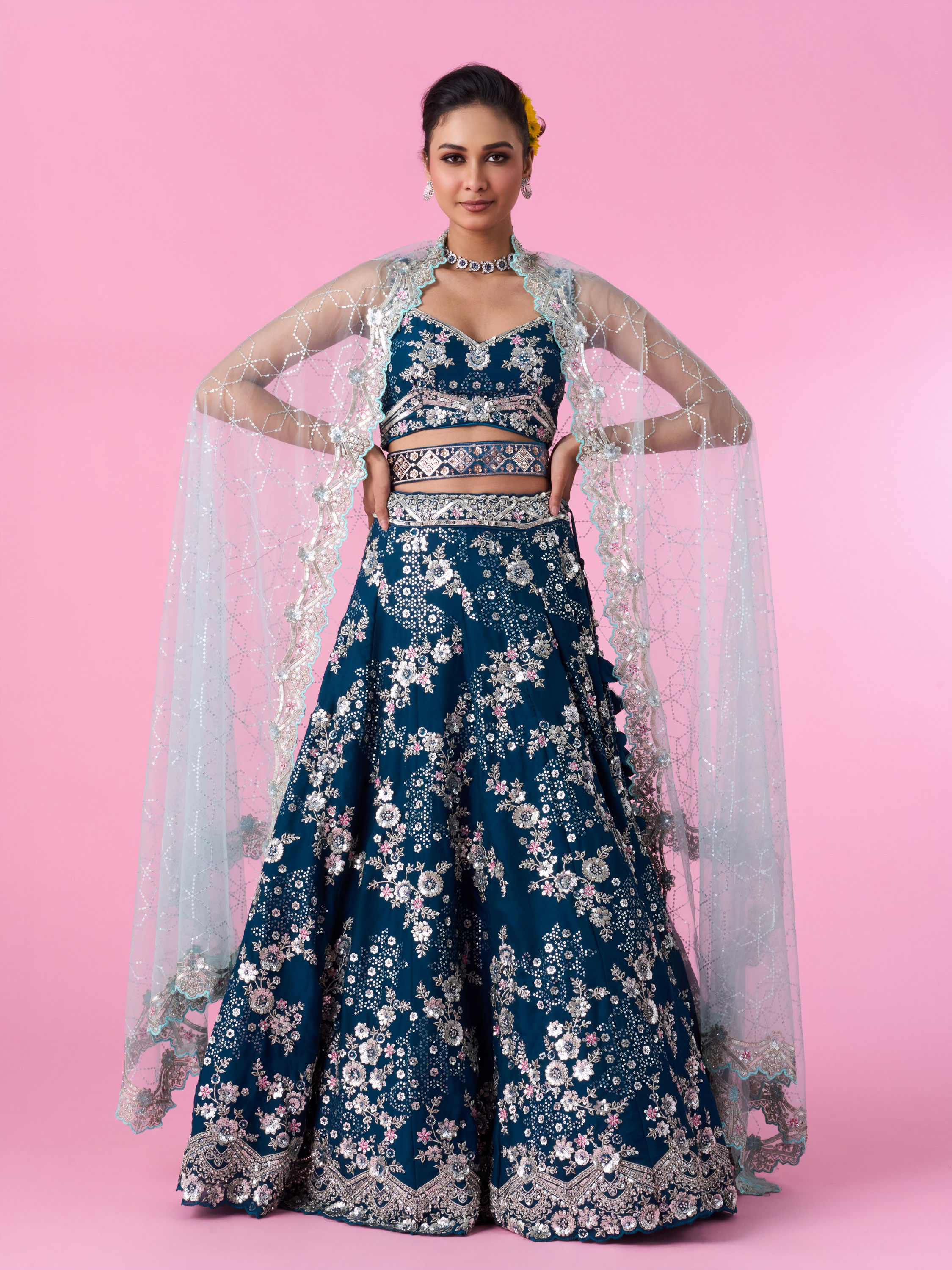 Mohey Women Enchanting Sky Blue Lehenga