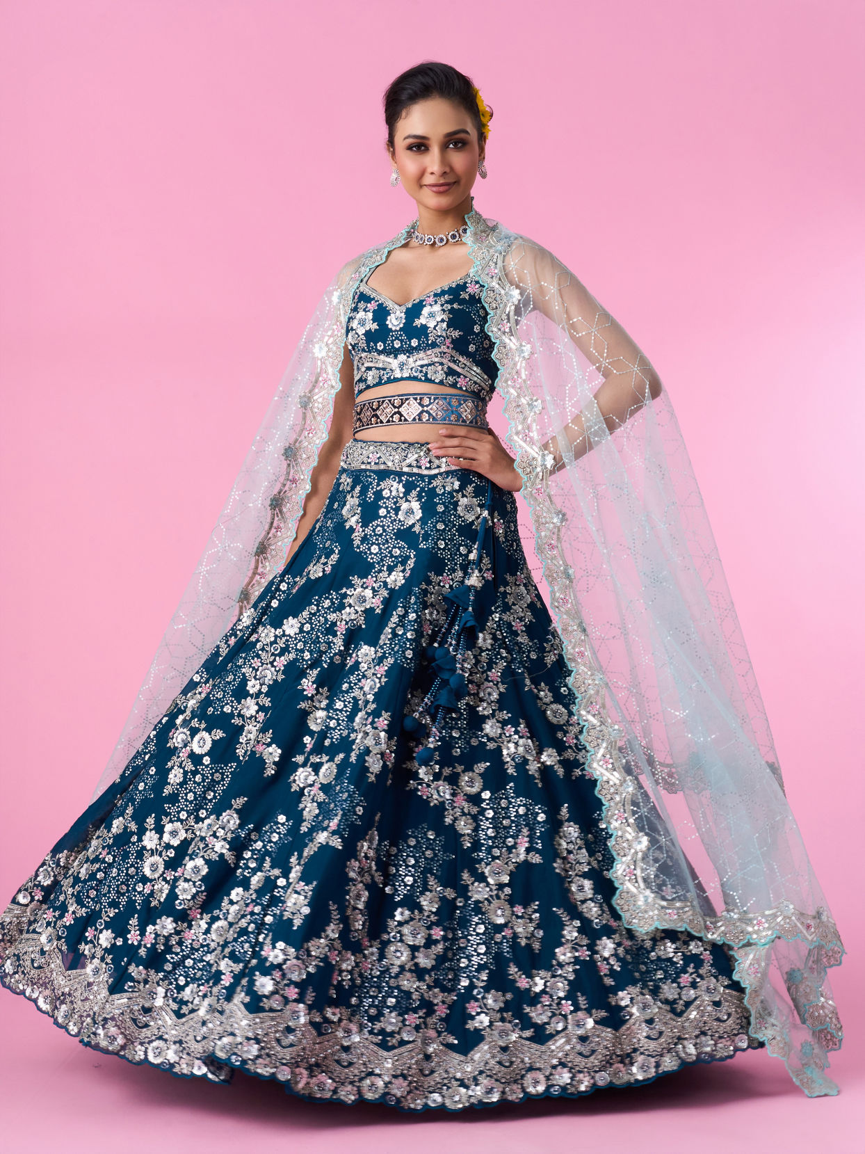 Mohey Women Enchanting Sky Blue Lehenga