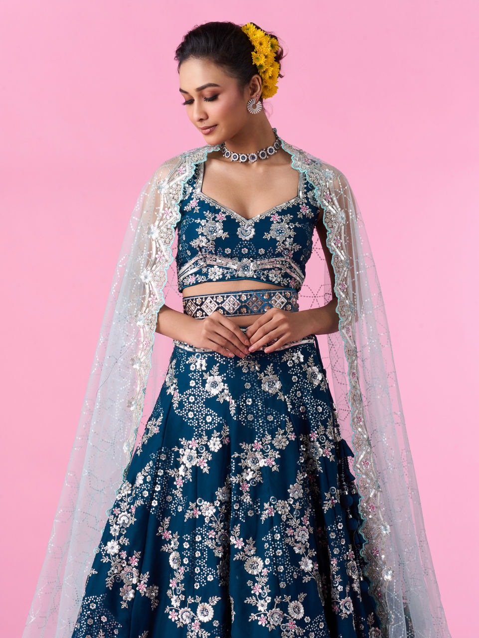 Mohey Women Enchanting Sky Blue Lehenga