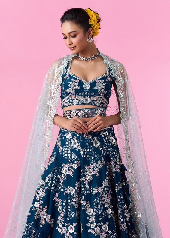 Mohey Women Enchanting Sky Blue Lehenga