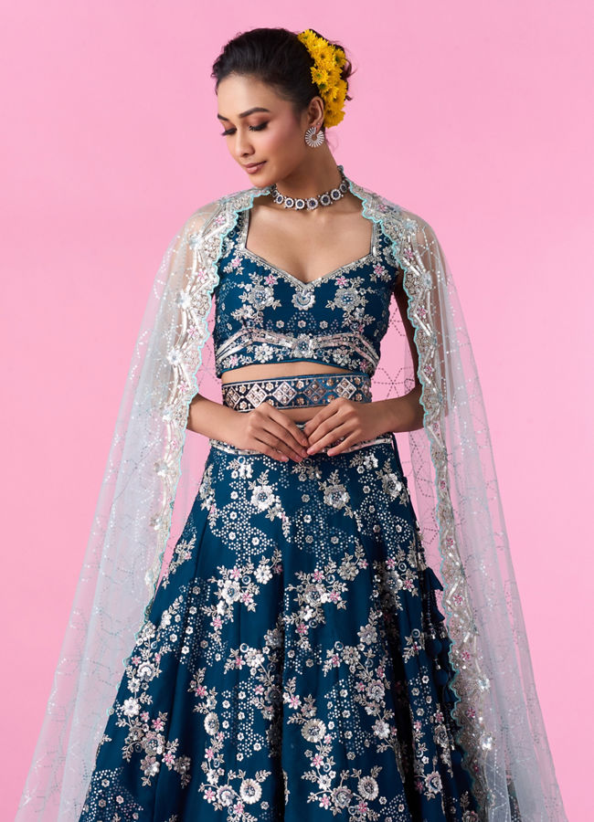 Mohey Women Enchanting Sky Blue Lehenga