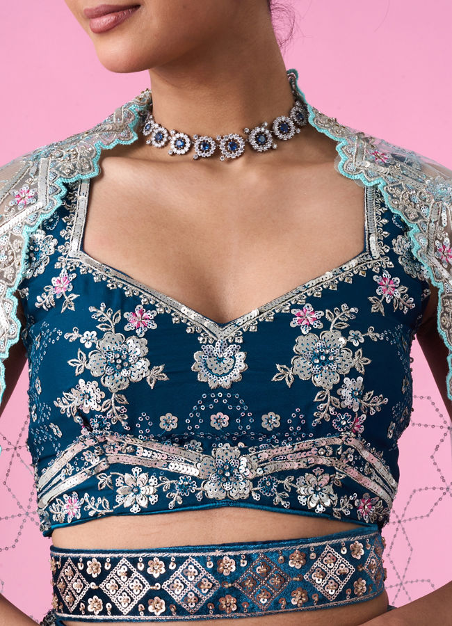 Mohey Women Enchanting Sky Blue Lehenga