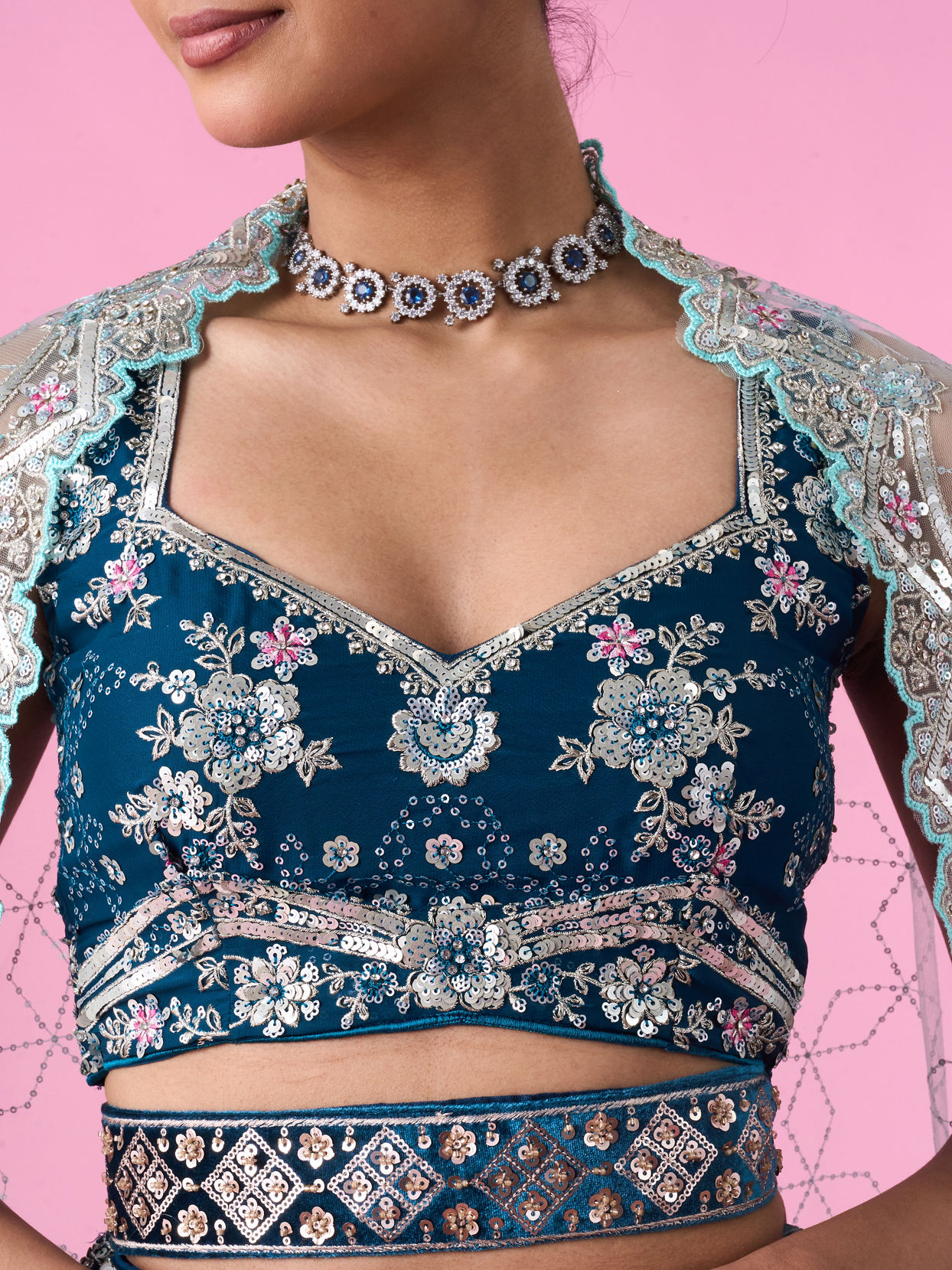 Mohey Women Enchanting Sky Blue Lehenga