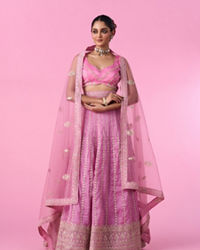Mohey Women Elegant Pink Tissue Lehenga