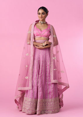 Mohey Women Elegant Pink Tissue Lehenga