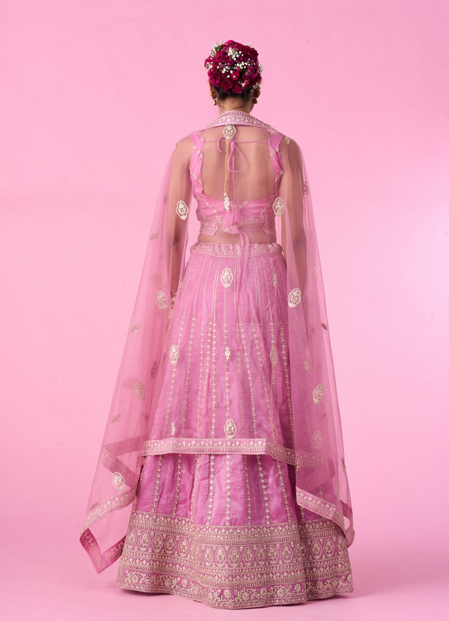 Mohey Women Elegant Pink Tissue Lehenga