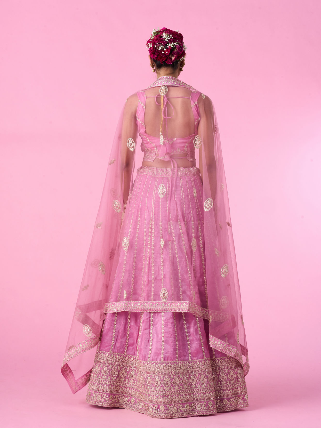 Mohey Women Elegant Pink Tissue Lehenga