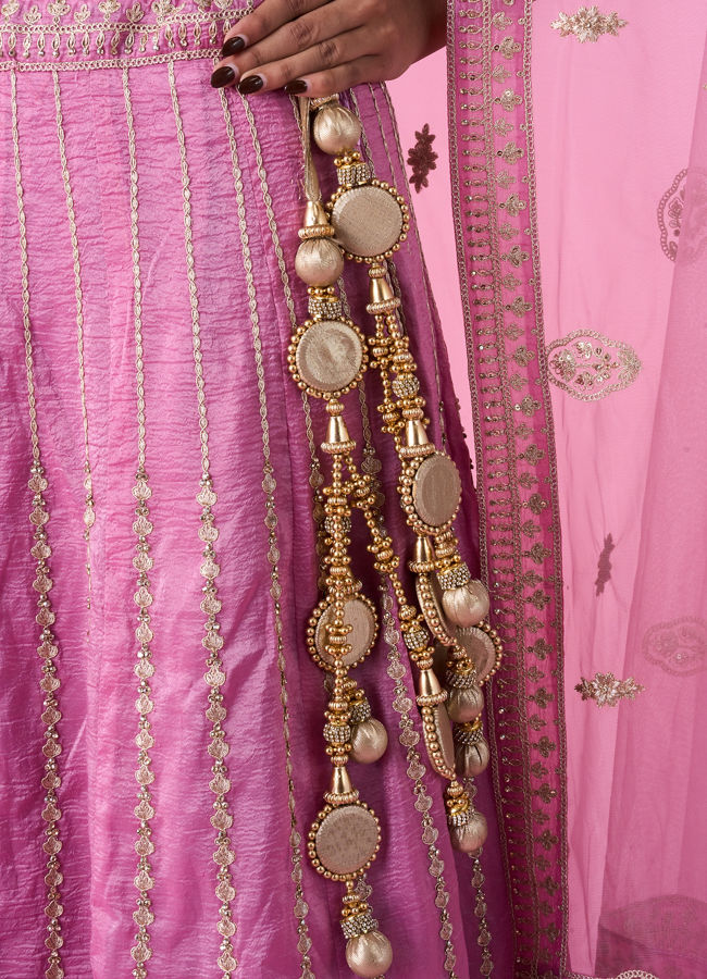 Mohey Women Elegant Pink Tissue Lehenga