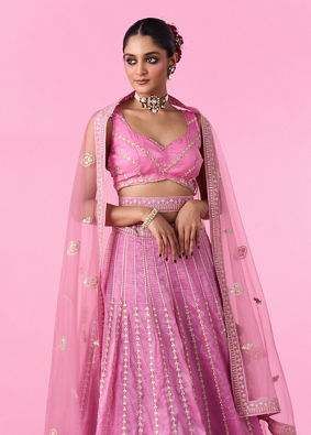Mohey Women Elegant Pink Tissue Lehenga