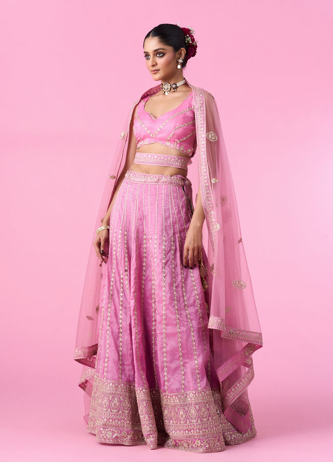 Mohey Women Elegant Pink Tissue Lehenga