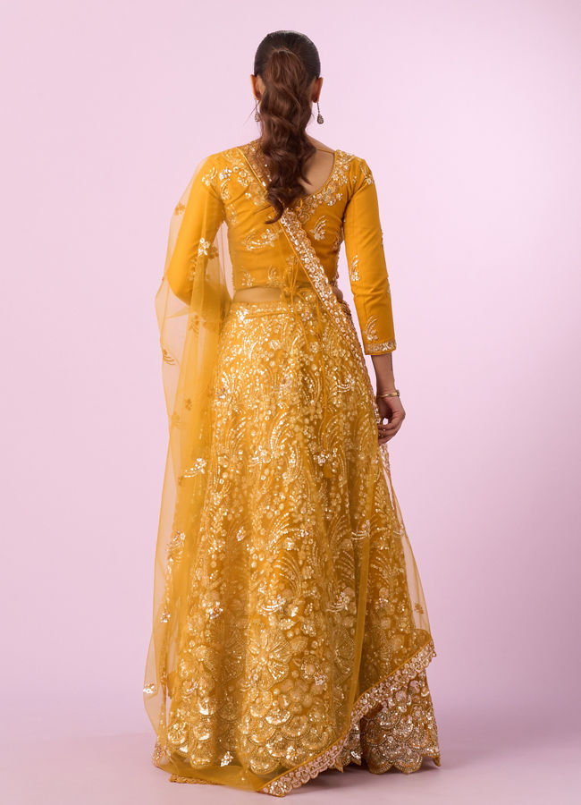 Mohey Women Mustard Yellow Radiance Net Lehenga