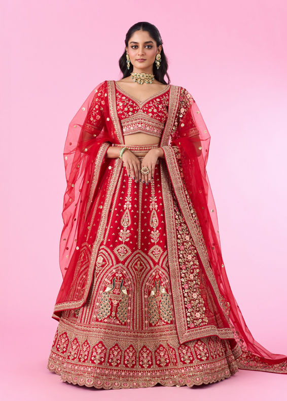 Mohey Women Regal Elegance Red Velvet Bridal Lehenga