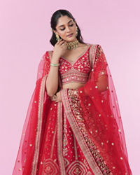 Mohey Women Regal Elegance Red Velvet Bridal Lehenga
