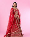 Mohey Women Regal Elegance Red Velvet Bridal Lehenga