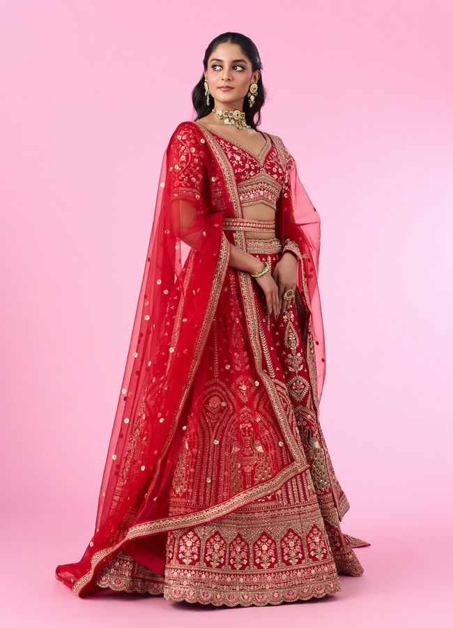 Mohey Women Regal Elegance Red Velvet Bridal Lehenga