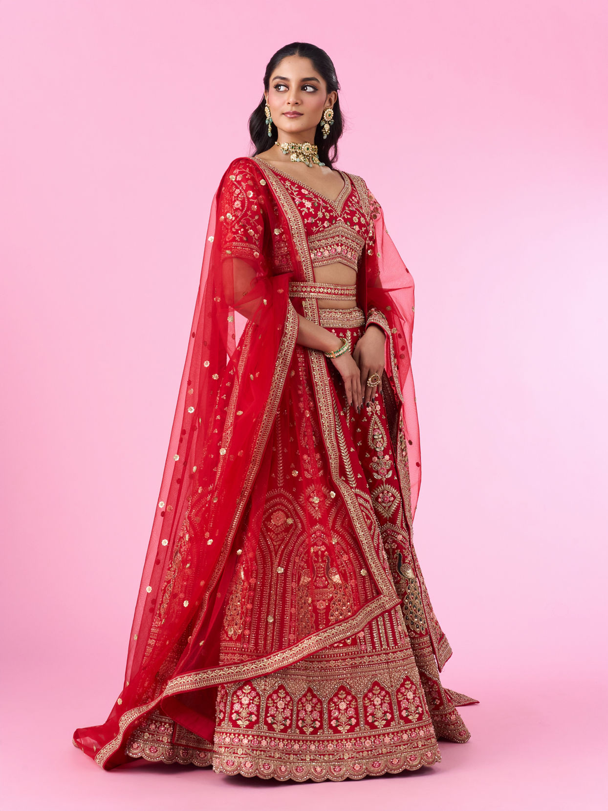 Mohey Women Regal Elegance Red Velvet Bridal Lehenga