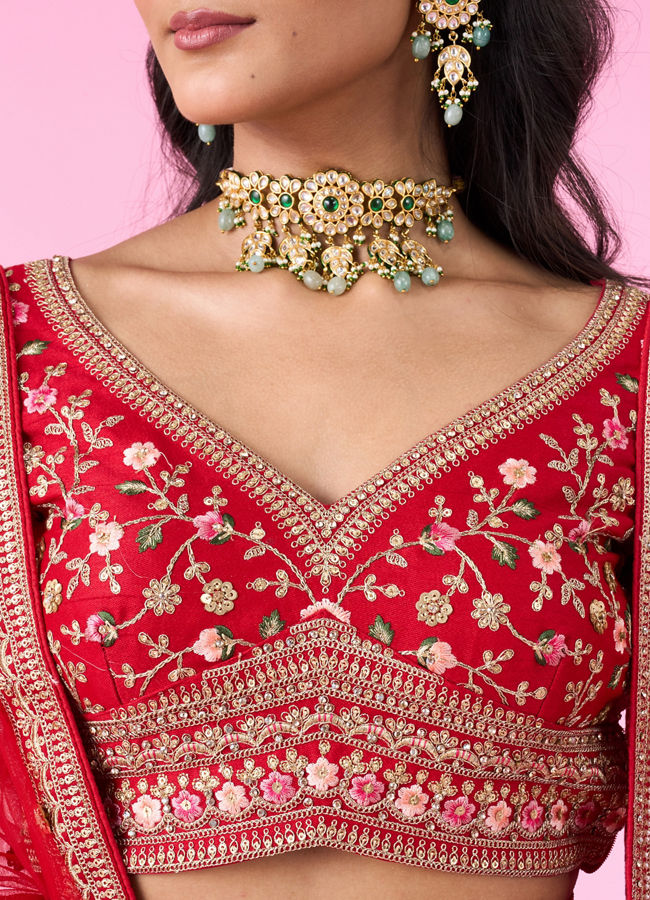 Mohey Women Regal Elegance Red Velvet Bridal Lehenga