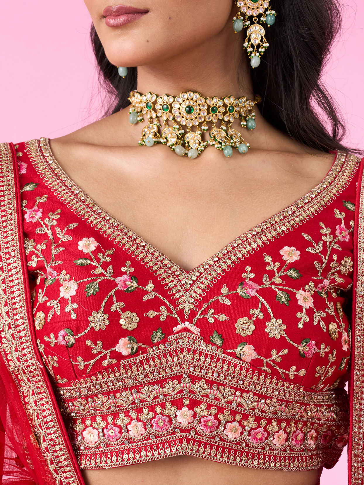 Mohey Women Regal Elegance Red Velvet Bridal Lehenga