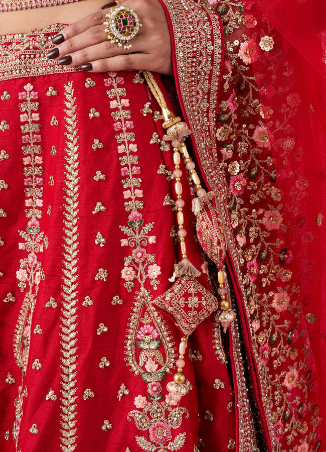 Mohey Women Regal Elegance Red Velvet Bridal Lehenga